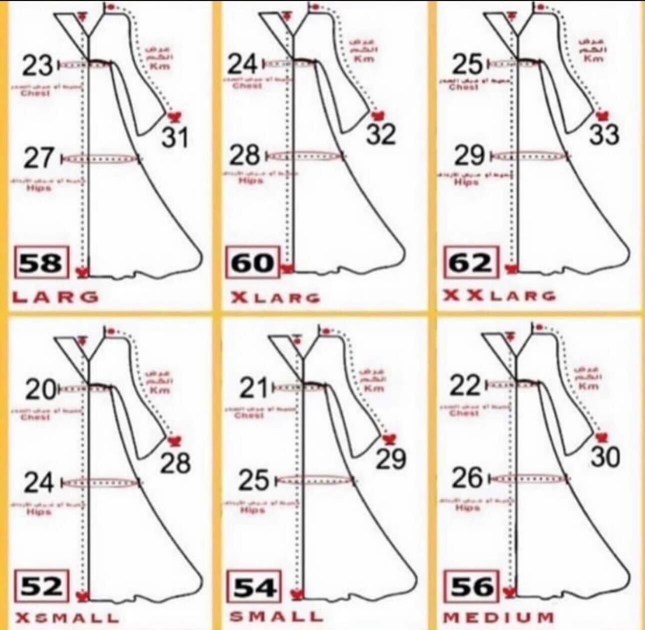 abaya size chart